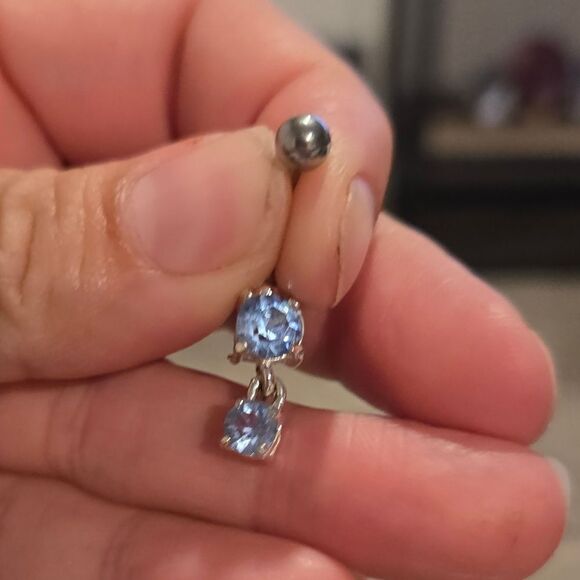 Vintage early 2000s belly button dangling ring blue stone 14 gauge - Picture 1 of 3